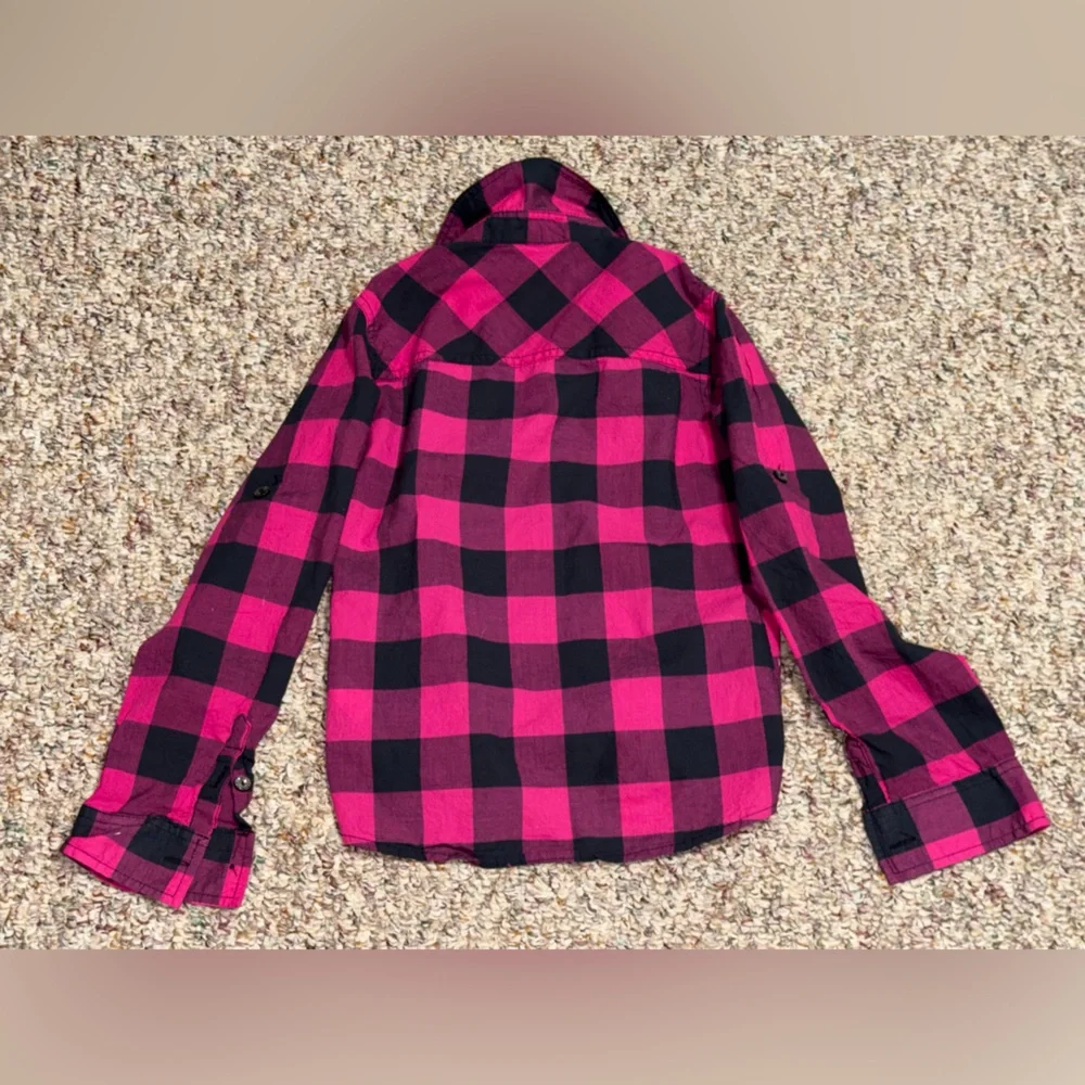 Girls size 7 Justice Pink and Black Checkered‎ Shirt, top, button down